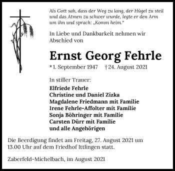 Traueranzeige von Ernst-Georg Fehrle von GESAMT