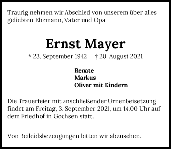 Traueranzeige von Ernst Mayer von GESAMT