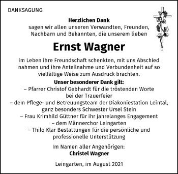 Traueranzeige von Ernst Wagner von GESAMT