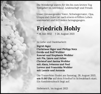 Traueranzeige von Friedrich Hohly von GESAMT