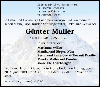 Traueranzeige von Günter Müller von GESAMT