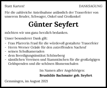 Traueranzeige von Günter Seyfert von GESAMT