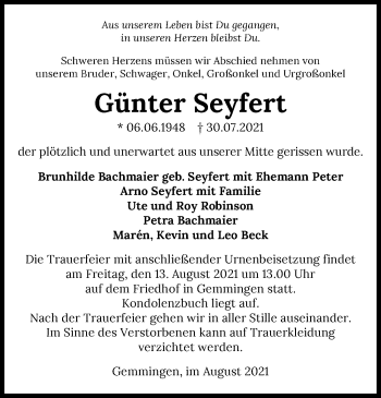 Traueranzeige von Günter Seyfert von GESAMT