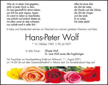 Traueranzeige von Hans-Peter Wolf von GESAMT