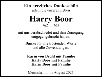 Traueranzeige von Harry Boor von GESAMT