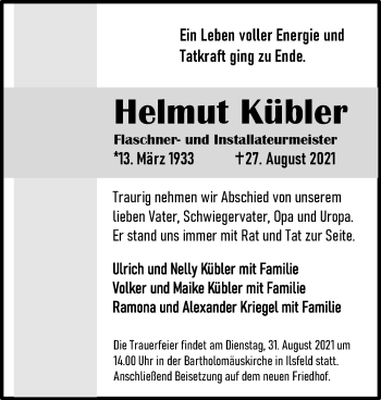 Traueranzeige von Helmut Kübler von GESAMT