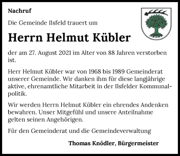 Traueranzeige von Helmut Kübler von GESAMT