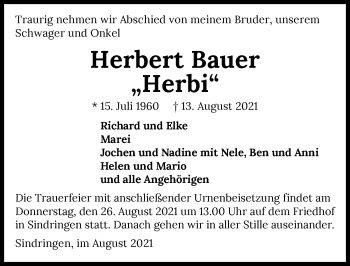 Traueranzeige von Herbert Bauer von GESAMT
