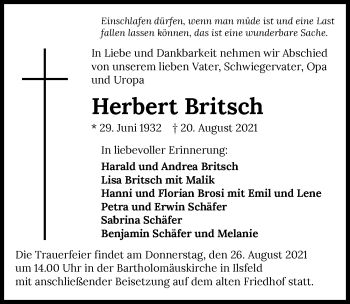 Traueranzeige von Herbert Britsch von GESAMT