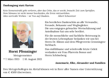 Traueranzeige von Horst Pfenninger von GESAMT