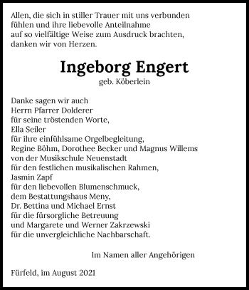 Traueranzeige von Ingeborg Engert von GESAMT