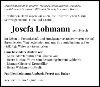 Traueranzeige von Josefa Lohmann von GESAMT