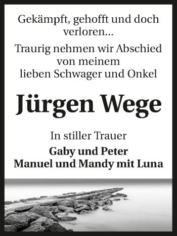Traueranzeige von Jürgen Wege von GESAMT