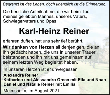 Traueranzeige von Karl-Heinz Reiner von GESAMT