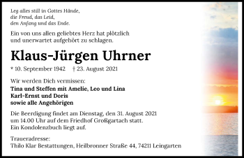 Traueranzeige von Klaus-Jürgen Uhrner von GESAMT