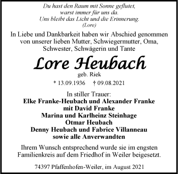Traueranzeige von Lore Heubach von GESAMT