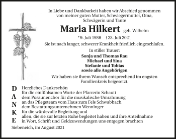 Traueranzeige von Maria Hilkert von GESAMT