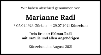 Traueranzeige von Marianne Radl von GESAMT