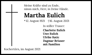 Traueranzeige von Martha Eulich von GESAMT
