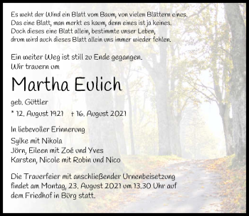 Traueranzeige von Martha Eulich von GESAMT