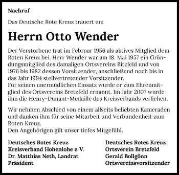 Traueranzeige von Otto Wender von GESAMT