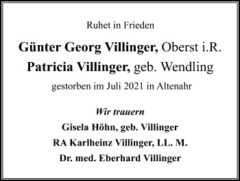Traueranzeige von Patricia Villinger von GESAMT