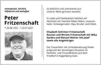 Traueranzeige von Peter Fritzenschaft von GESAMT