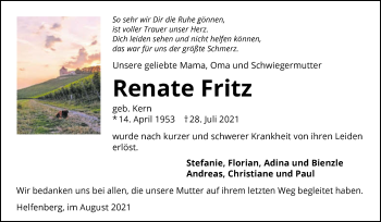 Traueranzeige von Renate Fritz von GESAMT