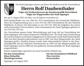 Traueranzeige von Rolf Daubenthaler von GESAMT