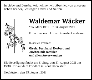 Traueranzeige von Waldemar Wäcker von GESAMT