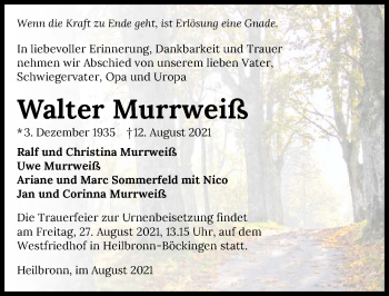Traueranzeige von Walter Murrweiß von GESAMT