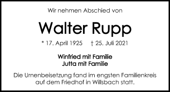 Traueranzeige von Walter Rupp von GESAMT