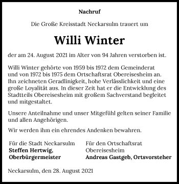 Traueranzeige von Willi Winter von GESAMT