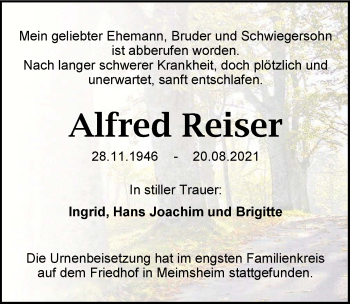 Traueranzeige von Alfred Reiser von GESAMT