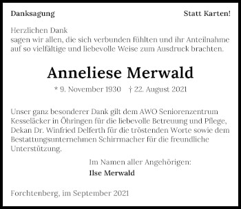 Traueranzeige von Anneliese Merwald von GESAMT