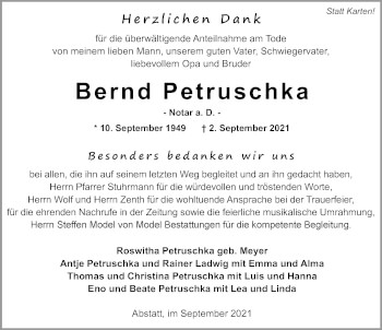 Traueranzeige von Bernd Petruschka von GESAMT