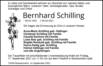 Traueranzeige von Bernhard Schilling von GESAMT