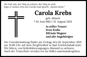 Traueranzeige von Carola Krebs von GESAMT
