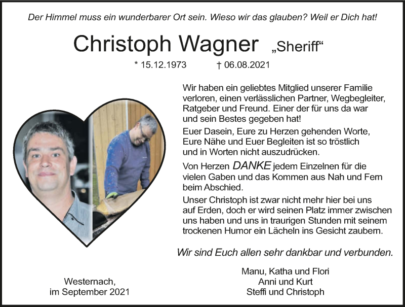  Traueranzeige für Christoph Wagner vom 04.09.2021 aus GESAMT