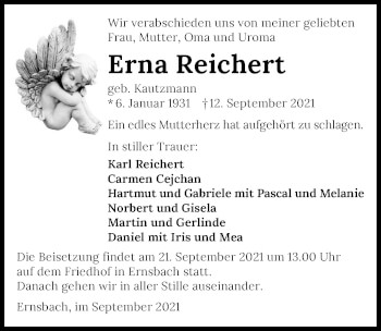 Traueranzeige von Erna Reichert von GESAMT