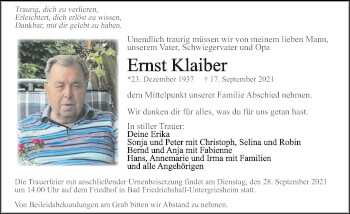 Traueranzeige von Ernst Klaiber von GESAMT