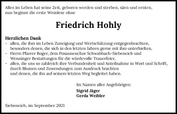 Traueranzeige von Friedrich Hohly von GESAMT