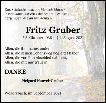 Traueranzeige von Fritz Gruber von GESAMT