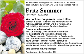 Traueranzeige von Fritz Sommer von GESAMT