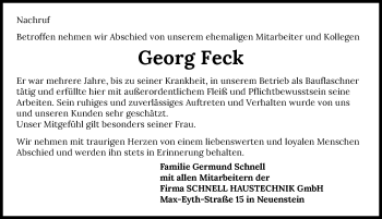Traueranzeige von Georg Feck von GESAMT