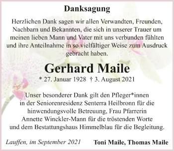 Traueranzeige von Gerhard Maile von GESAMT