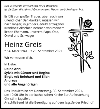 Traueranzeige von Heinz Greis von GESAMT