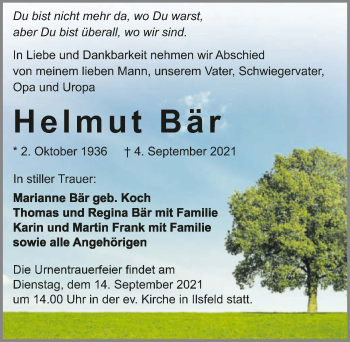 Traueranzeige von Helmut Bär von GESAMT