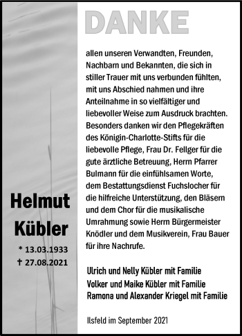 Traueranzeige von Helmut Kübler von GESAMT