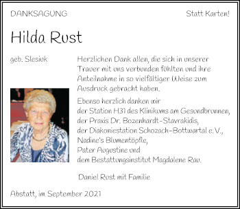 Traueranzeige von Hilda Rust von GESAMT